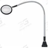 WALDMANN Round Magnifier Light: LED, 2.5x, 6 Diopter, 500 lm Max Brightness, 25.5 in Arm Reach (MPN 113142M10). Key specifications — Arm Material: Anodized Aluminum; Brand: WALDMANN; Magnification: 2.5x; ESD Safe: No; Lens Material: Glass; Lighting Technology: LED; Operating Voltage: 100 to 240V AC; Includes Ultraviolet Light: No.