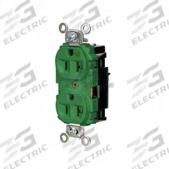 HUBBELL Receptacle: Hospital Grade, Duplex, 5-20R, Green, 125V AC, 20 A, 2 Pole / 3 Wire (MPN HBL8300STGN)