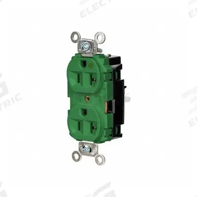 HUBBELL Receptacle: Hospital Grade, Duplex, 5-20R, Green, 125V AC, 20 A - General Purpose Receptacles