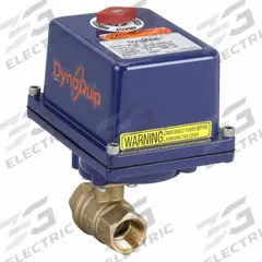 DYNAQUIP CONTROLS Electrically Actuated Two-Way Ball Valve: 3/4 in, Brass, 120V AC, FNPT x FNPT (MPN EHG24ATE20). Key specifications — Included Mounting: ISO 5211 Actuator Mounting Pad; Brand: DYNAQUIP CONTROLS; Stem Material: Nickel-Plated Brass; Actuator Features: Manual Override.