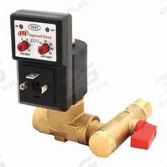INGERSOLL RAND Timed Electric Auto Drain Valve: 1/4 in NPT Pipe, 1/4 in Drain, 1 gpm, 120 V (MPN 54410931). Key specifications — attr294755: INGERSOLL RAND; attr292031: 0.5 sec to 10 sec; attr1075210: 120 V.