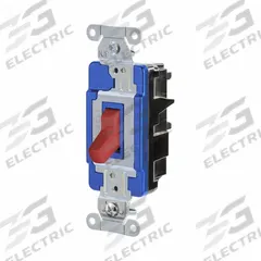 HUBBELL Wall Switch: Toggle Switch, 3-Way, Maintained, Red, 120/277V AC, 15 A (MPN HBL1203STR). Key specifications — Illuminated: No; Voltage Rating: 120/277V AC.