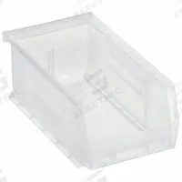 AKRO-MILS Hang and Stack Bin: 4 1/8 in x 7 3/8 in x 3 in, Clear, Label Holder Included, 30220SCLAR. Key specifications — Electrostatic Discharge: Not Electrostatic Discharge Conductive; Brand: AKRO-MILS; % Recycled Content: 0%.