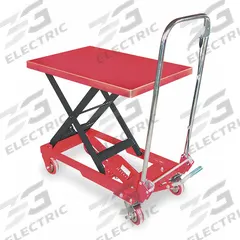 DAYTON Scissor Lift Table: 400 lb Load Capacity, 27 1/2 in L x 17 5/8 in W, 29 1/4 in Max Lifting Ht (MPN 3KR46). Key specifications — Platform Material: Steel; Brand: DAYTON.