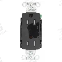 BRYANT Receptacle: Decorator Duplex, 5-15, Black, 125V AC, 15 A, 2 Pole / 3 Wire (MPN DRS15BLKTR)