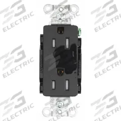 BRYANT Receptacle: Decorator Duplex, 5-15, Black, 125V AC, 15 A, 2 Pole / 3 Wire (MPN DRS15BLKTR)