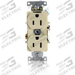 LEVITON Receptacle: Duplex, 5-15, Ivory, 125V AC, 15 A, 2 Pole / 3 Wire (MPN 5252-I)