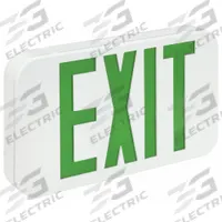 Exit Sign: Emergency Battery Backup, LED, White, Green, 1 or 2 Faces, Ceiling, Nickel Cadmium (MPN CEGRC). Key specifications — Voltage: 120/277 V AC; Directional Indicators: Universal Field Selectable Chevrons; Text Color: Green; Brand: COMPASS; Emergency Battery Backup: Yes; Housing Color: White; Lighting Technology: LED; Remote Capable: Yes.