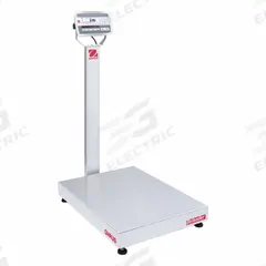 OHAUS Industrial Bench Scale: 23 5/8 in x 31 1/2 in, IP67/IP68, Column-Mounted, Stainless Steel (MPN D52XW250RTV3). Key specifications — Connection Ports: 2 In/4 Out Discrete I/O; Readability: 0.02 lb/10 g; Brand: OHAUS; Weighing Surface Material: Stainless Steel.
