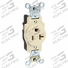 LEVITON Receptacle: Single, 5-20, Ivory, 125V AC, 20 A, 2 Pole / 3 Wire (MPN 5361-I)