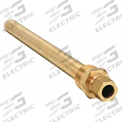 SPENCE Threaded Thermowell: Brass, For 13 3/8 in Stem Lg, 10 1/2 in Insertion Lg, 250 psi, 400°F (MPN 99B). Key specifications — Maximum Operating Temperature: 400°F; Brand: SPENCE; Maximum Operating Pressure: 250 psi.