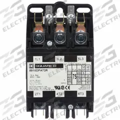 SCHNEIDER Definite Purpose Contactor: 3 Poles, 120V AC, 75 A, Non-Reversing (MPN 8910DPA73RV02). Key specifications — Brand: SCHNEIDER; Coil Voltage: 110/120V AC; Contactor Style: HVACR Definite Purpose Contactor; Terminal Connection Type: Quick-Disconnect Terminals; Maximum Voltage Rating: 600V AC; Series: 8910 Series Type DPA; Phase: Three; Main Pole Contact Form: 3NO.