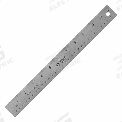 BUSINESS SOURCE Ruler: BSN32361, 12 in / 12 in, 1 mil Thick, 1/16 in/1/32 in, Black, Rigid - Stainless Steel Rulers
