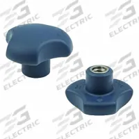 ELESA Hand Knob: 3 Point, M8 Thread, Stud, RAL 5001 Blue, Plastic, SS Thread, 40 mm Dia (MPN 195383). Key specifications — Brand: ELESA.