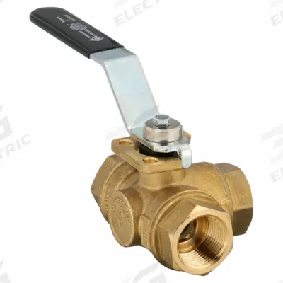 BONOMI Manual Three-Way Ball Valve: 3/4 in, Brass, T Flow, FNPT x FNPT x FNPT - T-Port Brass Ball Valves