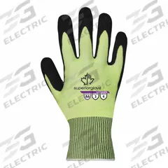 SUPERIOR GLOVE Knit Gloves: 3XL ( 12 ), ANSI Cut Level A6, Palm, Dipped, Micropore Nitrile, 1 PR (MPN S21TAXGPN-12). Key specifications — Brand: SUPERIOR GLOVE; Glove Hand Style: Left and Right; Touchscreen Compatible: Yes; Includes Reinforced Thumb Crotch: No; Knit Material Color: High-Visibility Green.