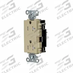 HUBBELL Receptacle: Decorator Duplex, 5-20, Ivory, 125V AC, 20 A, 2 Pole / 3 Wire (MPN HBL2162STITR)