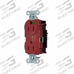 HUBBELL Receptacle: Hospital Grade, Duplex, 5-15R, Red, 125V AC, 15 A, 2 Pole / 3 Wire (MPN 8200STR)