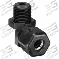 PARKER Compression Fitting Elbow: 5/16 in OD x 3/8 in Pipe Size, Compression x MNPTF, Polypropylene (MPN P5ME6). Key specifications — Standards: FDA Approved; Brand: PARKER.