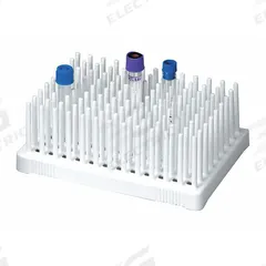 Tube Rack: 5 in Overall Wd, 2 1/8 in Overall Ht, 3 1/4 in Overall Lg, Polypropylene, White, Benchtop (MPN HS24312A). Key specifications — Material: Polypropylene; Mounting Location: Benchtop; Color: White; Product Type: Test Tube Rack; Total Holding Capacity: (96) Wells; Brand: HEATHROW SCIENTIFIC.