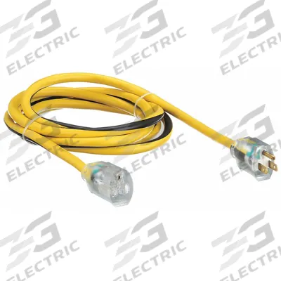 APPROVED VENDOR Extension Cord: Outdoor Use, 10 ft Lg, Outlet, 5-15P, 12/3, SJTW - Outdoor Extension Cords with Single Outlet