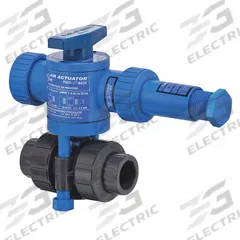 PLAST-O-MATIC Pneumatically Actuated Two-Way Ball Valve: 1/2 in, PVC, FNPT x FNPT, Three-Piece (MPN ABVS050VT-PV). Key specifications — Brand: PLAST-O-MATIC; Pilot Solenoid Voltage: Not Included.