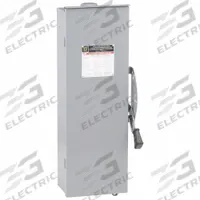 SQUARE D Safety Switch: Fusible, 100 A, Single Phase, 240V AC, Galvanized Steel, Indoor/Outdoor (MPN DT223RB). Key specifications — Brand: SQUARE D.