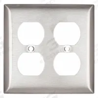 HUBBELL Wall Plate: Duplex Outlet, 2 Gang, Silver, Std Size (MPN SS82). Key specifications — Brand: HUBBELL; Material: Stainless Steel.