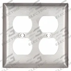 HUBBELL Wall Plate: Duplex Outlet, 2 Gang, Silver, Std Size (MPN SS82). Key specifications — Brand: HUBBELL; Material: Stainless Steel.
