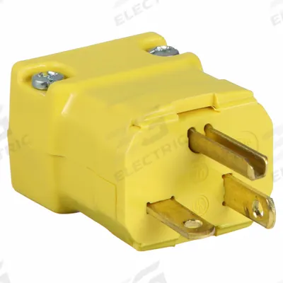 HUBBELL Straight Blade Plug: 5-20P, 125V AC, 20 A, 2 Pole, 3 Blade, Yellow (MPN HBL5364VY) - Hinged Plugs