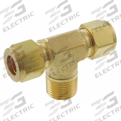 PARKER Compression Tee Fitting: 1/2 in OD x 1/2 in OD x 1/2 in Pipe Size - Double-Ferrule Brass Compression Fittings