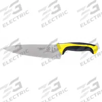 MERCER CUTLERY Chefs Knife: Sharp Edge, 8 in Overall Lg, Steel Blade, Yellow Handle, Stamped, Yellow (MPN M22608YL). Key specifications — Sub-brand: Millennia Colors; Brand: MERCER CUTLERY; Blade Material: Steel; Blade Type: Sharp Edge; Forged/Stamped: Stamped; Handle Color: Yellow; Handle Material: Santoprene/Polypropylene; Knife Type: Chef's Knife.