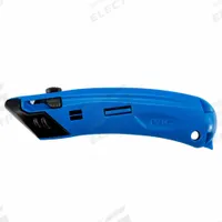 PACIFIC HANDY CUTTER, INC Safety Knife: 5 1/2 in Overall Lg, Plain, 1 1/2 in Overall Wd, Plastic (MPN EZ4). Key specifications — attr307884: Quick-Change; attr307885: Steel Blunt Tip; attr307882: Blue; attr307878: Plain; attr307881: Plastic; attr324892: PACIFIC HANDY CUTTER, INC.