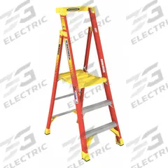 WERNER Podium Stepladder: 5 ft Ladder Size, Fiberglass, 300 lb Load Capacity, 21 lb Wt (MPN PD6203). Key specifications — Brand: WERNER; Included Features: Guard Rail.