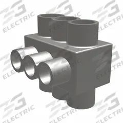 BURNDY Multitap Connector: 4 Port, Double-Sided Entry, 10 AWG – 250 kcmil Wire Size, Black (MPN 1PLD2504). Key specifications — Body Material: Aluminum; Brand: BURNDY.