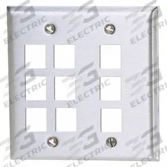 HUBBELL PREMISE WIRING Wall Plate: Gray, 2 Gang, 9 Port, Flat Module, Stainless Steel, Vertical (MPN SSF209). Key specifications — Brand: HUBBELL PREMISE WIRING; Material: Stainless Steel; Color: Gray; Compatible Connector Type: Keystone Jack Modules; Outlet Orientation: Vertical; Module Style: Flat.