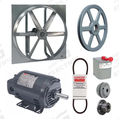 Dayton Exhaust/Supply Fan: Belt Drive, 36 in Blade, 2 hp, Open Dripproof, 230/460V AC - Belt-Drive Reversible Panel Fans with Drive Package
