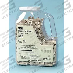 3M Twist-On Wire Connectors: Tan, Wire Sizes 22 AWG – 10 AWG, 600 V, 5,000, PK (MPN 412-BAG). Key specifications — Brand: 3M; Maximum Wire Combination: (1) 8 AWG with (1) 10 AWG; Manufacturer Part Number: 412-BAG; Minimum Wire Combination: (3) to (6) 22 AWG.