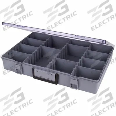 FLAMBEAU Compartment Box: 13 in x 18 1/2 in x 3 in, Gray - Small Parts Compartmented Boxes with Adjustable Dividers