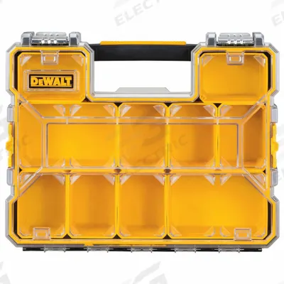 DEWALT Compartment Box: 17 1/2 in x 14 in x 4 1/2 in, Black/Yellow, 10 Compartments - Small Parts Compartmented Boxes with Removable Cups