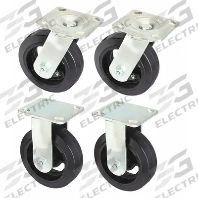 APPROVED VENDOR Plate Casters: Rigid/Swivel, No Brake, Rubber, 6 in Wheel Dia, 2 in Wheel Wd - Plate Caster Kits
