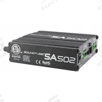SOUNDTUBE Amplifier: Auxiliary (1/8 in)/Balanced Stereo (Euroblock)/High Level Euroblock Input (MPN SA502). Key specifications — Output Style: Euroblock; Input Style: Auxiliary (1/8 in); Manufacturer Part Number: SA502; Brand: SOUNDTUBE; Includes: 4-Pin Euroblock.