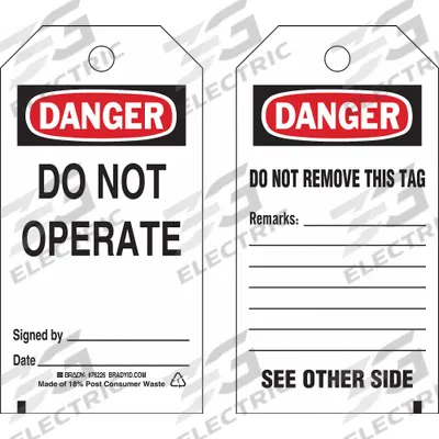 BRADY Danger Tag: Danger, Danger Do Not Operate, Polyester, Date/Remarks/Signed By - Safety