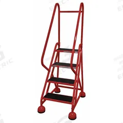 COTTERMAN Rolling Ladder: 3 ft Platform Ht, Partially Assembled, Steel, Wt-Actuated Auto-Lock (MPN ST-421 A2 C6 P5). Key specifications — Includes Handrails: Handrails Included; Material: Steel; Brand: COTTERMAN; Color: Red.