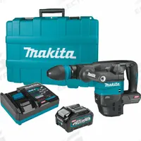 MAKITA Makita Cordless Demolition Hammer: 40V DC, SDS‑MAX, 8.9 ft-lbf, 2,650 bpm, 14.5 lb, w-Battery (MPN GMH01M1). Key specifications — attr68605: (1) Charger; attr68619: Continuous; attr68598: 4.0 Ah; attr68602: Yes.