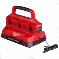 MILWAUKEE Battery Charger: Multi-Port Charging, For 18V DC, 5 Ah Charged in 1-Hour, 120-127V AC (MPN 48-59-1809). Key specifications — attr1255775: Rapid; attr1255810: 18V DC; attr1255811: (6) 18V; attr1255812: 120-127V AC.