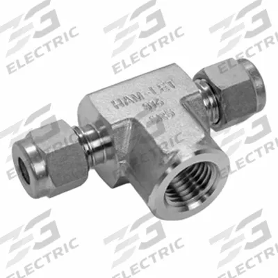 HAM-LET Compression Tee Fitting: 1/2 in OD x 1/2 in OD x 3/8 in Pipe Fitting Size - Double-Ferrule Stainless Steel Fittings