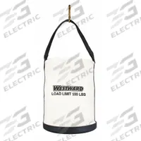 WESTWARD Bucket Bag: 12 in W x 15 in H x 12 in L, Off-White, Canvas, 0 Pockets, Open Top (MPN 53JW40). Key specifications — attr1118525: WESTWARD; attr1118517: Heavy Plastic Bottom with Feet; attr1125037: Off-White; attr1118507: Single Handle With Snap Hook; attr1125041: Canvas; attr1203718: Yes.