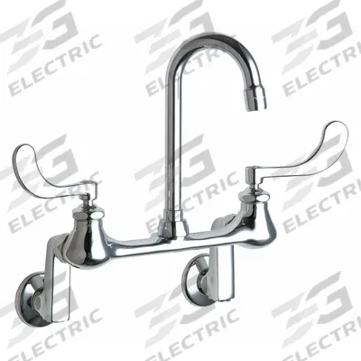 CHICAGO FAUCETS Gooseneck Kitchen/Bathroom Faucet: Wall, Widespread, Cast Brass - Widespread Utility Faucets