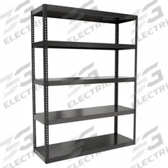 HALLOWELL Boltless Shelving: Standalone, Extra-Heavy-Duty, 72 in x 24 in, 96 in Overall Ht, Steel (MPN HCR722496-5ME). Key specifications — Finish: Powder Coated; Maximum Post Load Capacity: 6,000 lb with Beams Evenly Spaced at 21 in; Decking Material: Steel; Color: Black; Beam Profile: Angle; Brand: HALLOWELL; Side Panel: Open.